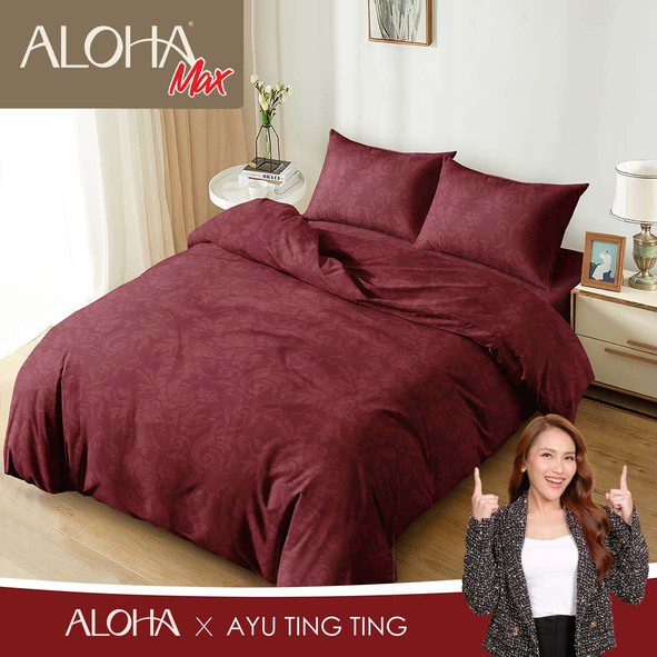 Aloha Max - Bed Cover Maroon Emboss